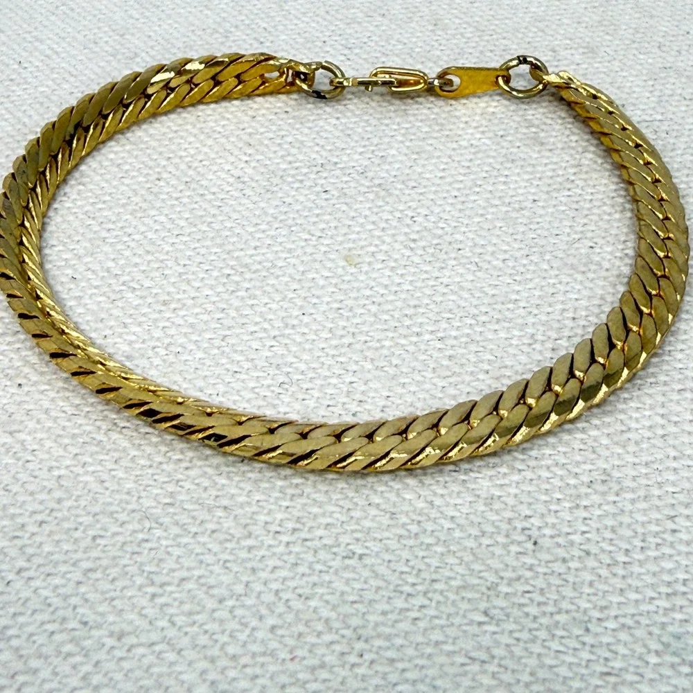 14K Gold Plated Bracelets Set of 2‎ Herringbone Snake Chain Style
